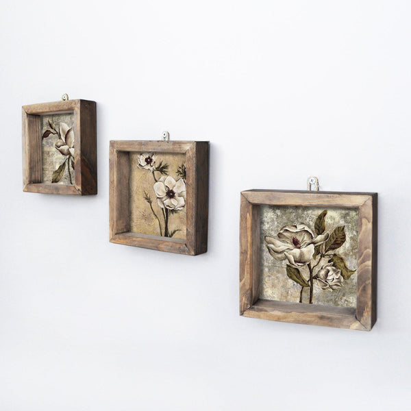 Tablou MDF cu rame Flori Uscate, 3 bucăți, Multicolor, 15x15 cm