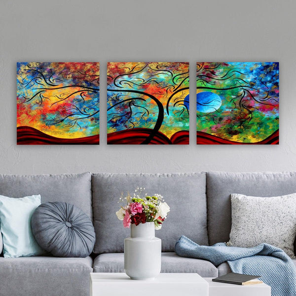 Tablou pânză Sky Colorat, 3 bucăți, Multicolor, 30x90 cm