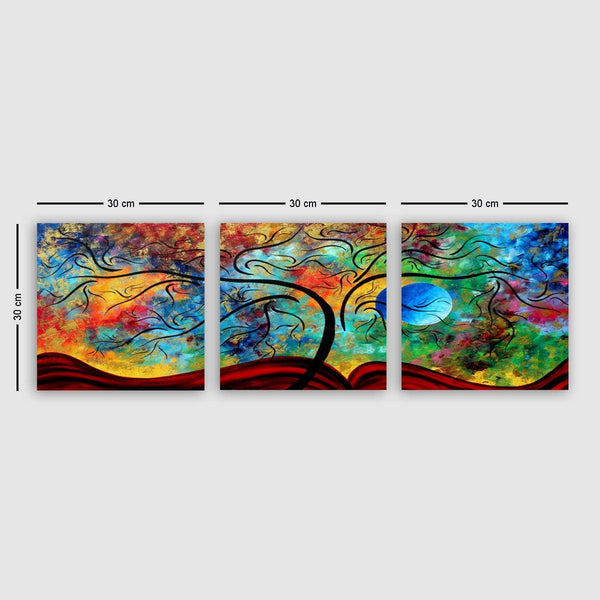 Tablou pânză Sky Colorat, 3 bucăți, Multicolor, 30x90 cm